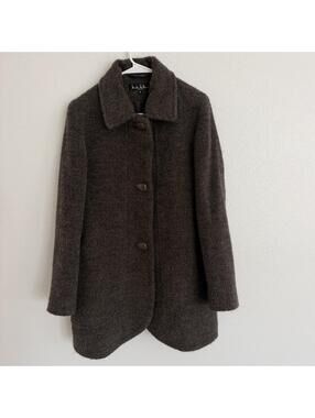 Vintage 80's Nicole Miller Alpaca Mohair Car Coat Made in Poland Sz 6 Brown Gray